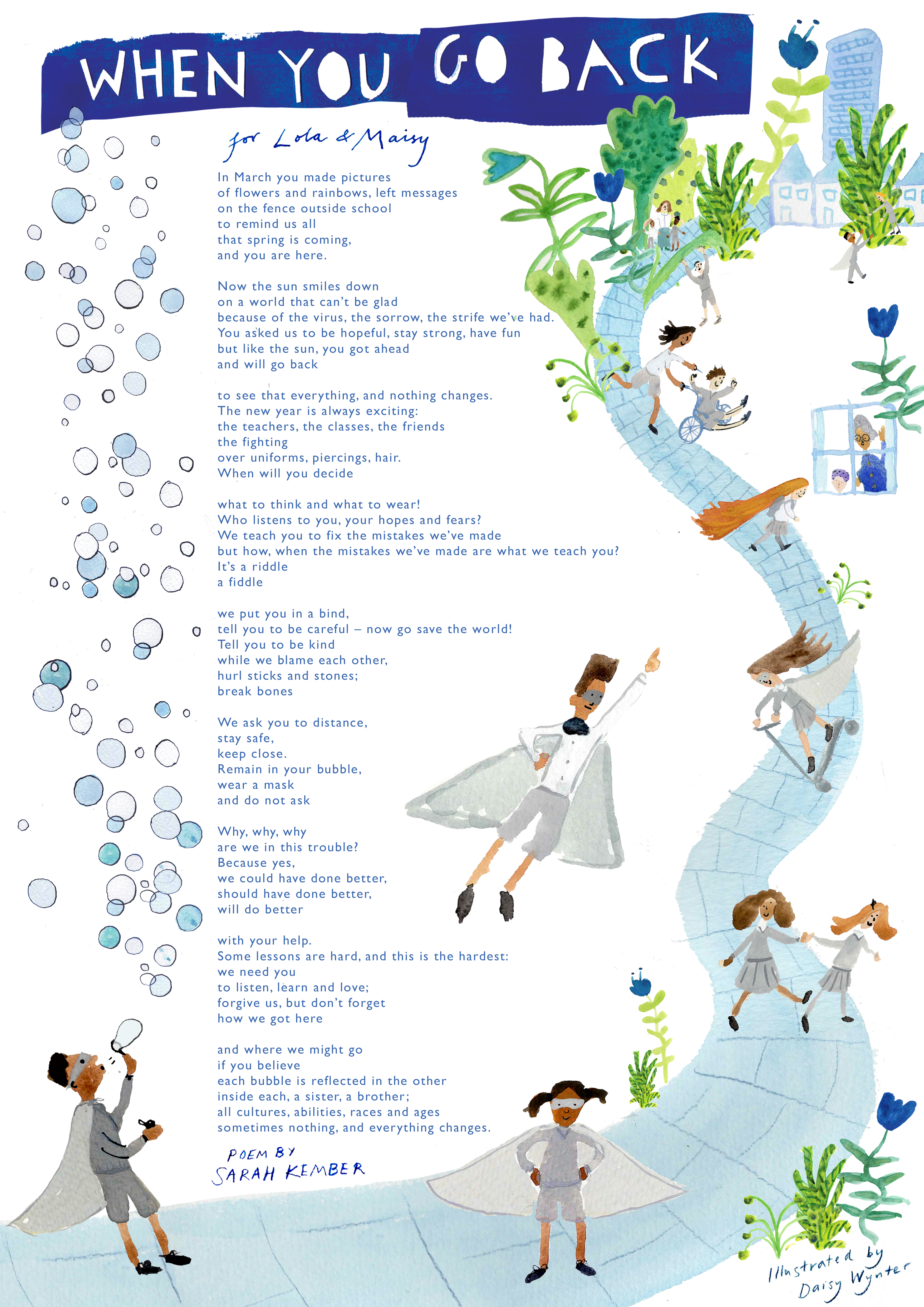 When you go back, Poem by Sarah Kember, Illustrated by Daisy Wynter
